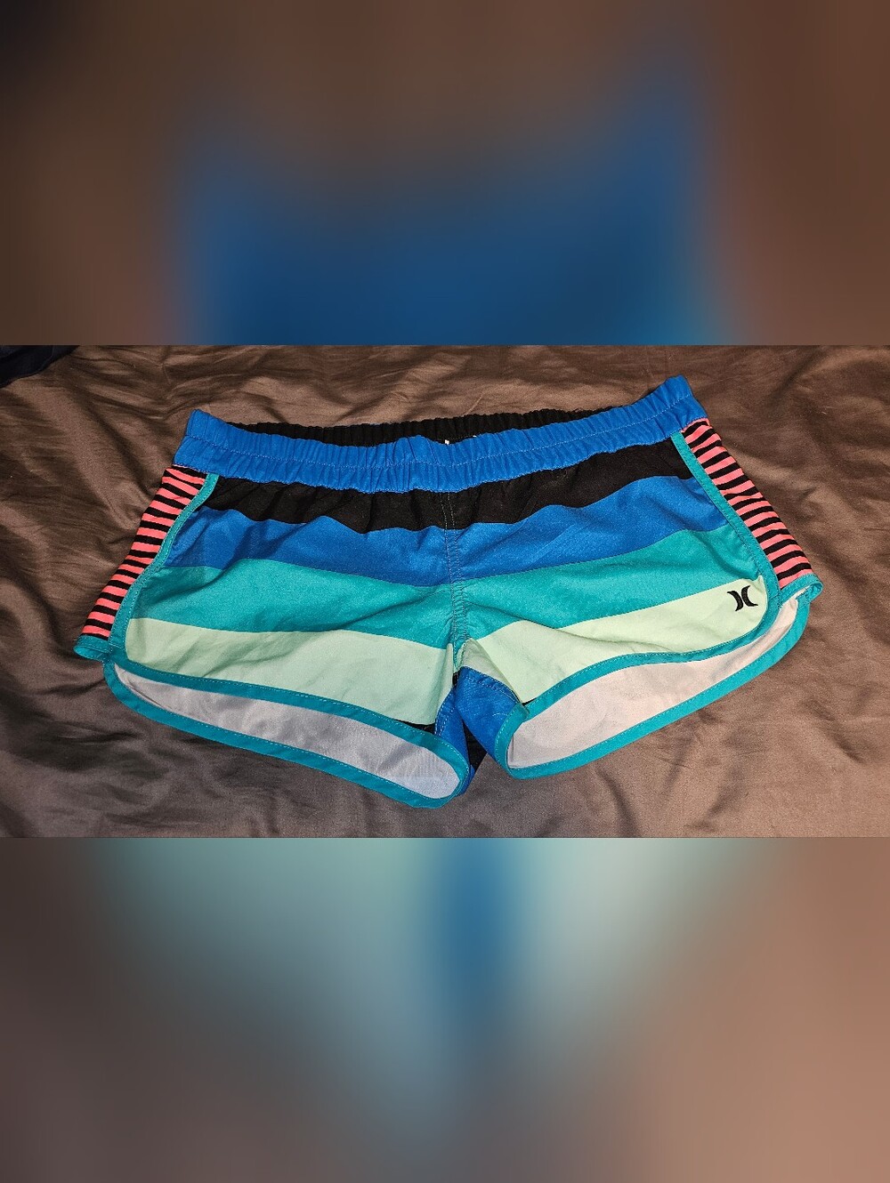 Hurley Blue, Teal & Black Striped Swim Boardshorts Women Coverup XL